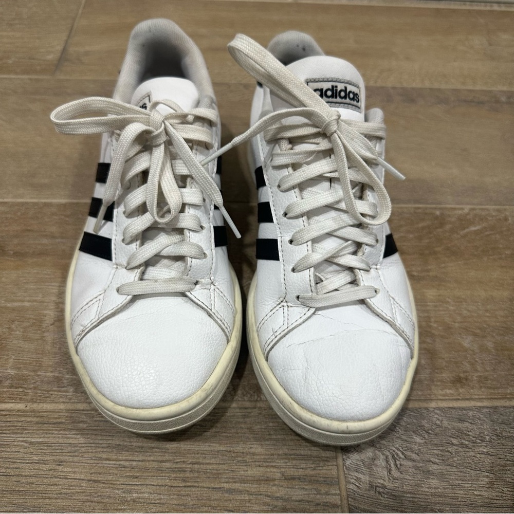 Adidas Grand Court White Sneakers with black stripes